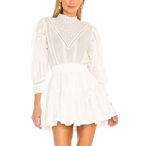 LoveShackFancy Viola lace ruffle mini dress long sleeves Antique white.